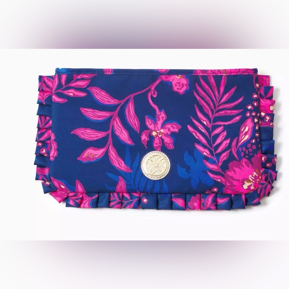 Lilly Pulitzer Printed  Clutch Bag Blue Pink Floral Print NEW Sold Out